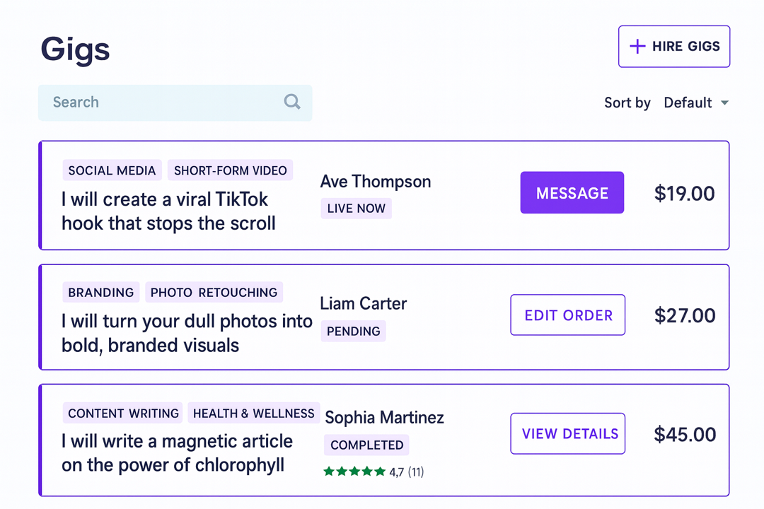 Gig projects UI
